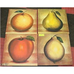 4 PC FRUIT PICTURES ON CANVAS - ALL ARE 15" X 15"