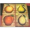 Image 1 : 4 PC FRUIT PICTURES ON CANVAS - ALL ARE 15" X 15"