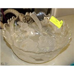 ESTATE LARGE ROSE ETCHED SERVING BOWL 11"W