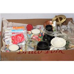 FLAT W/ASSORTED WAX BURNERS, TEALIGHTS,