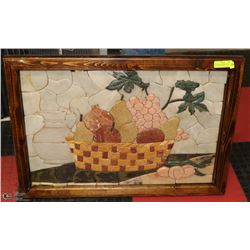 CUSTOM FRUIT BASKET MULTI STONE ART FRAMED 23"X35"