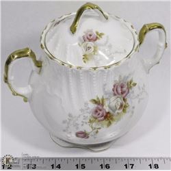 LIMOGES LARGE LIDDED SUGAR BOWL WITH GOLD DETAILS