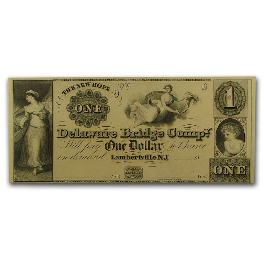 1800's $1 Delaware Bridge Company Obsolete Bank Note