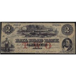 1854 $2 The Erie and Kalamazoo Railroad Obsolete Bank Note