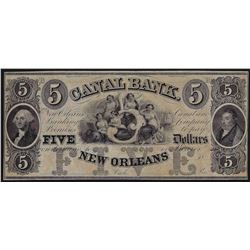 1800s $5 Canal Bank New Orleans Obsolete Bank Note