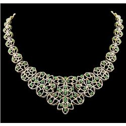 SILVER 7.20ctw Emerald and Diamond Necklace