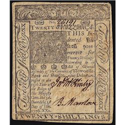 January 1, 1776 Delaware 20 Shillings Colonial Currency Note