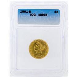 1901-S $5 Liberty Head Half Eagle Gold Coin ICG MS65