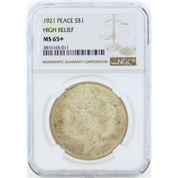 1921 $1 High Relief Peace Silver Dollar Coin NGC MS65+