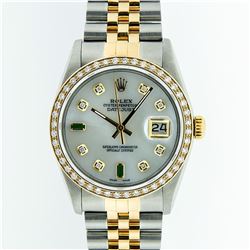 Rolex Mens Two Tone 14KT Yellow Gold Emerald and Diamond Datejust Wristwatch