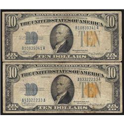 Lot of (2) 1934A $10 North Africa Silver Certificate Notes