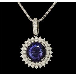 Platinum 8.13ct GIA Certified Tanzanite and Diamond Pendant with Chain