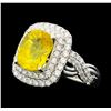 Image 2 : Platinum 5.96ct Yellow Sapphire and Diamond Ring