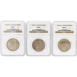Set of (3) 1946/D/S Booker T. Washington Memorial Half Dollar Coins NGC MS65