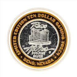 .999 Silver Reno Hilton $10 Casino Gaming Token Limited Edition