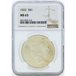 1923 $1 Peace Silver Dollar Coin NGC MS63