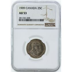 1909 Canada 25 Cent Coin NGC AU53