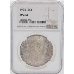 1925 $1 Peace Silver Dollar Coin NGC MS64
