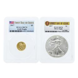 2017 $5 American Gold Eagle & 2017 $1 American Silver Eagle Coins PCGS MS70