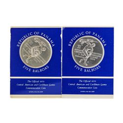 Set of (2) 1970 Republic of Panama 5 Balboas Silver Coins