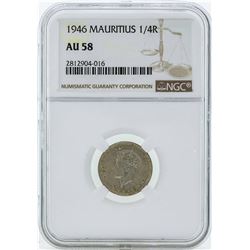 1946 Mauritius 1/4 Rupee Coin NGC AU58