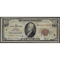 1929 $10 The Federal Reserve Bank of Boston National Currency Note