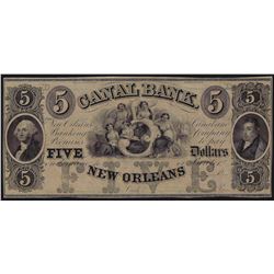 1800s $5 Canal Bank New Orleans Obsolete Bank Note