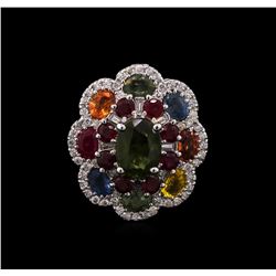 14KT White Gold 7.21ctw Multi Gemstone and Diamond Ring