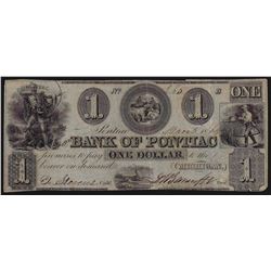 1864 $1 Bank of Pontiac Michigan Obsolete Bank Note