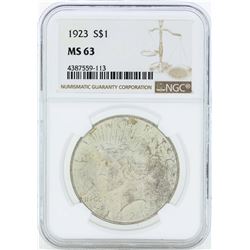 1923 $1 Peace Silver Dollar Coin NGC MS63