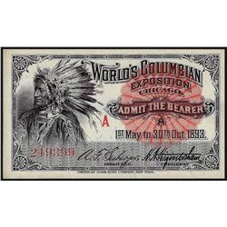 1893 Worlds Columbian Exposition Chicago Ticket