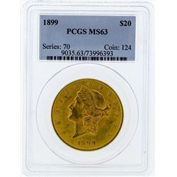 1899 $20 Liberty Head Double Eagle Gold Coin PCGS MS63
