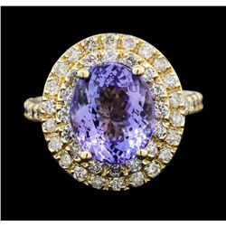 14KT Yellow Gold 4.09ct Tanzanite and Diamond Ring