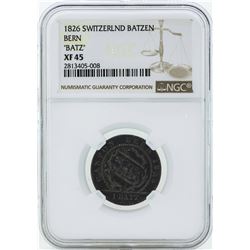 1826 Switzerland Batzen Coin NGC XF45