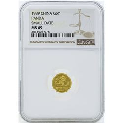1989 Small Date China 5 Yuan Panda Gold Coin NGC MS69