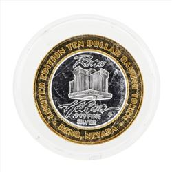 .999 Silver Reno Hilton $10 Casino Gaming Token Limited Edition