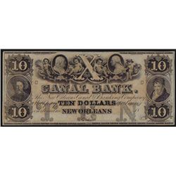 1800s $10 Canal Bank New Orleans Obsolete Bank Note