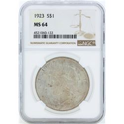 1923 $1 Peace Silver Dollar Coin NGC MS64