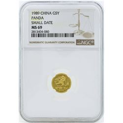 1989 Small Date China 5 Yuan Panda Gold Coin NGC MS69