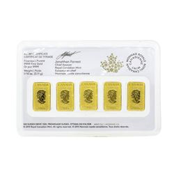 Lot of (5) 2016 1/10oz Royal Canadian Mint .9999 Fine Gold Ingots