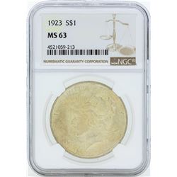 1923 $1 Peace Silver Dollar Coin NGC MS63
