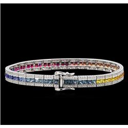 14KT White Gold 7.36ctw Multi Colored Sapphire and Diamond Bracelet