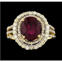 14KT Yellow Gold 3.96ct Ruby and Diamond Ring