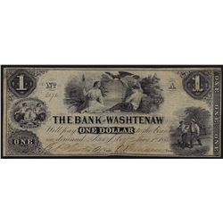 1854 $1 The Bank of Washtenaw Obsolete Bank Note
