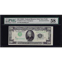 1950A $20 Federal Reserve Note New York Inverted 3rd Print ERROR PMG Choice AU58