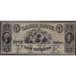 1800s $5 Canal Bank New Orleans Obsolete Bank Note