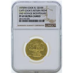 1975FM $100 Cook Islands Captain Cooks Return Gold Coin NGC PF69 Ultra Cameo