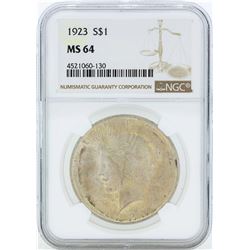 1923 $1 Peace Silver Dollar Coin NGC MS64