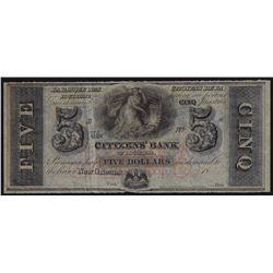 1800s $5 Citizens Bank of Louisiana Obsolete Bank Note