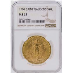 1907 $20 Saint Gaudens Double Eagle Gold Coin NGC MS62
